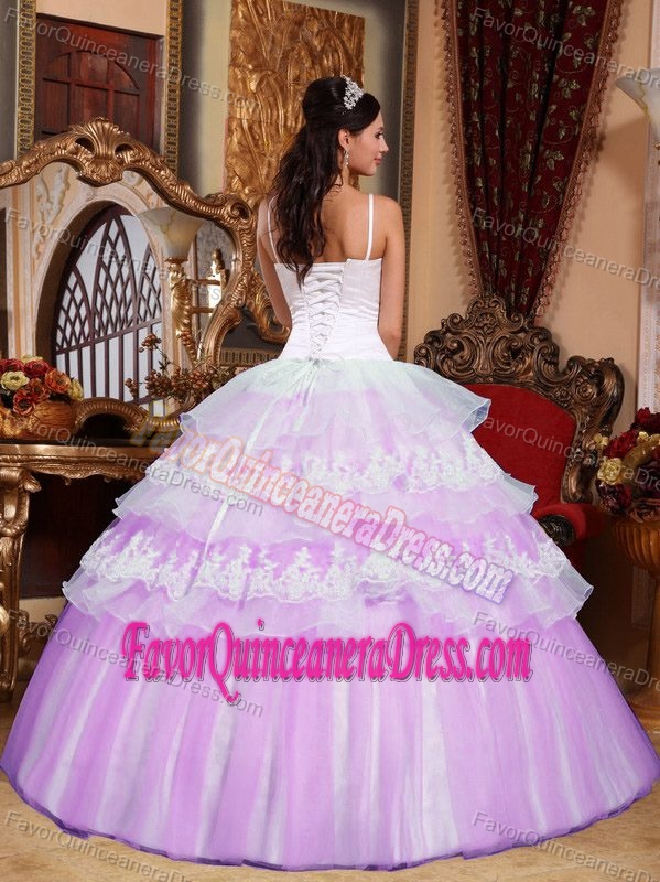 Exclusive Straps Organza Lavender and White Quince Dress with Appliques