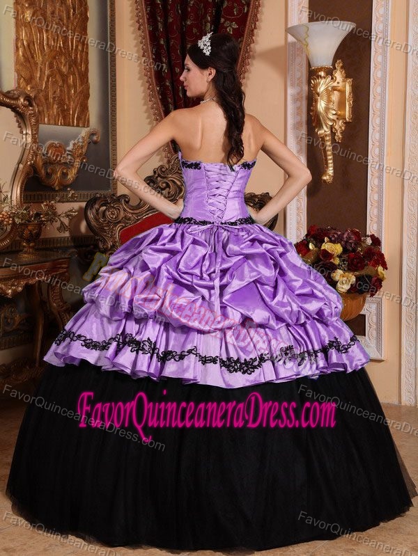 Clearance Lavender and Black Dress for Quince in Taffeta Tulle with Appliques