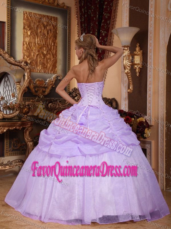Lovely Lilac Strapless Appliqued Dress for Quinceanera in Organza Taffeta