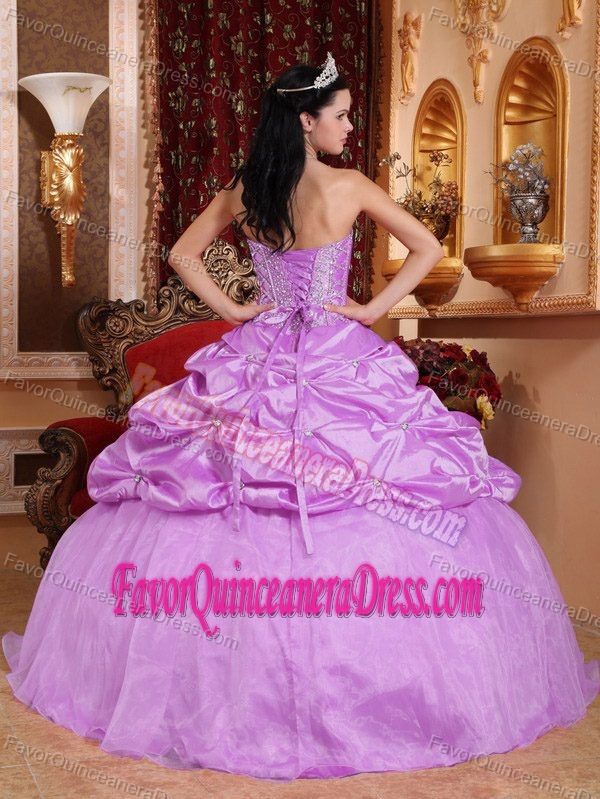 Memorable Corset Back Pick-ups Lavender Quince Dress in Organza Taffeta