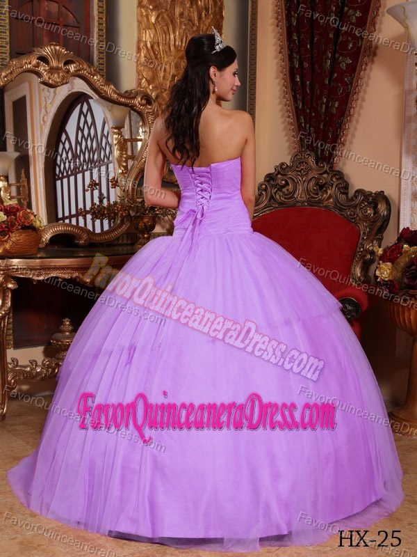 Plus Size Strapless Appliqued Tulle Ball Gown Sweet 16 Dresses in Lavender