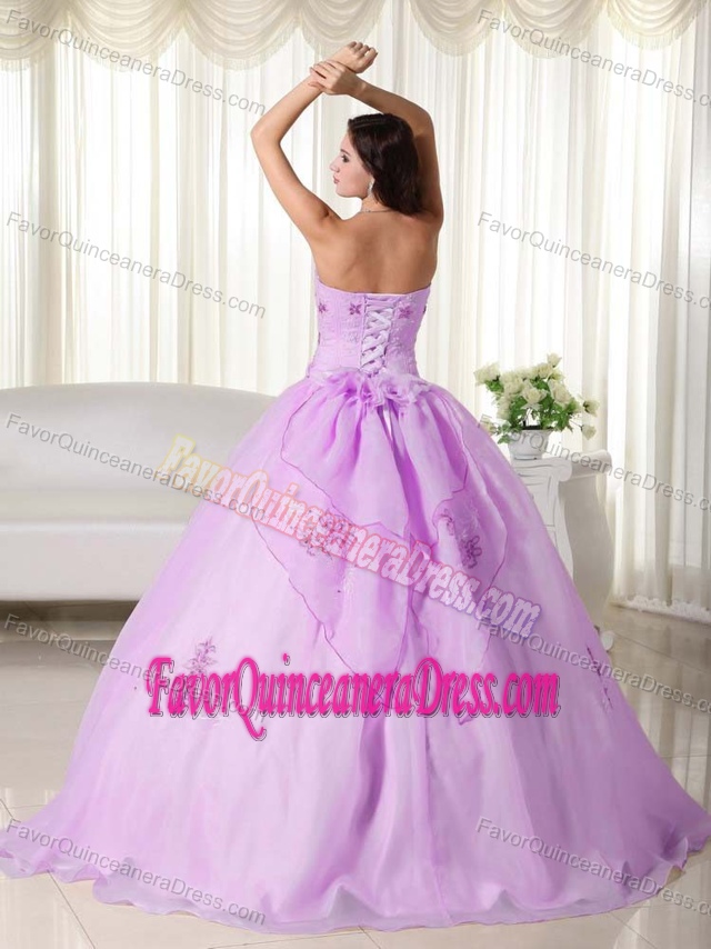 New Style Strapless Lilac Organza Dress for Quinceanera with Embroidery