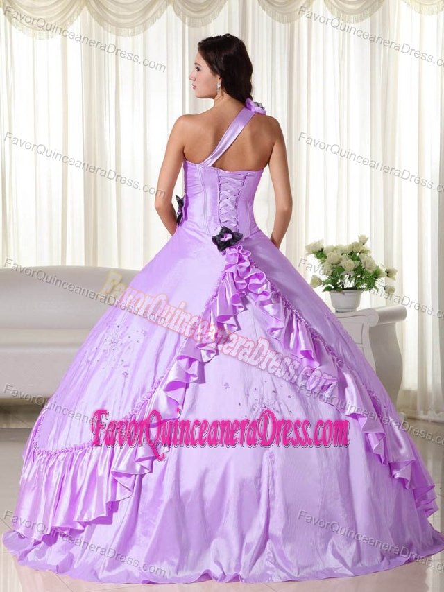 Special One shoulder Lilac Taffeta Sweet Sixteen Dresses with Embroidery