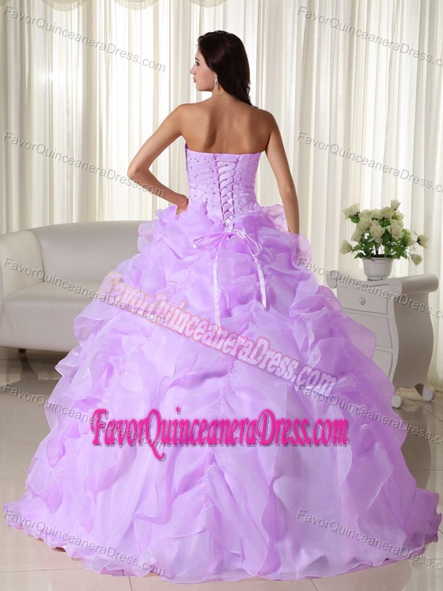 Hot Sale Strapless Lilac Organza Full-length Quinceanera Dress with Ruffles