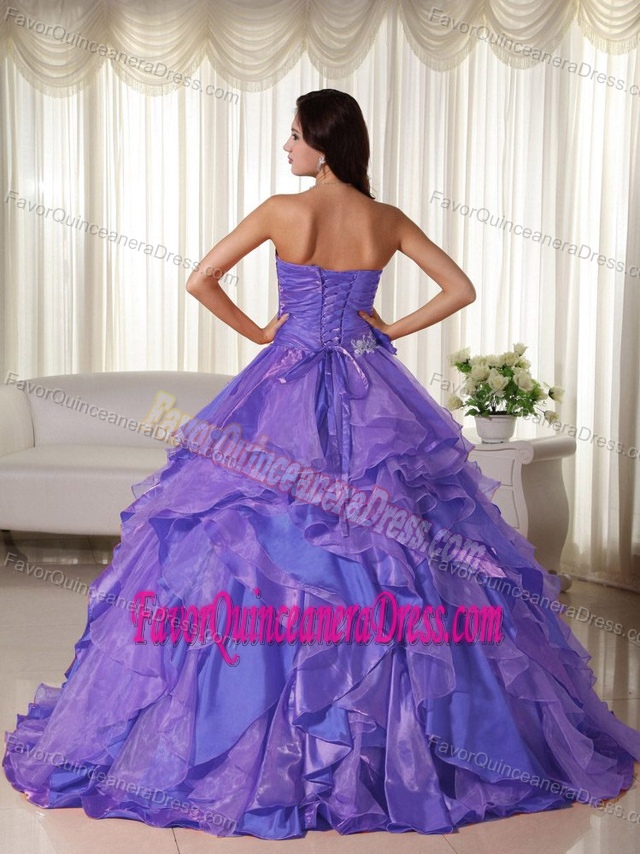 Perfect Purple Taffeta and Organza Quinceanera Gown Dresses with Ruffles