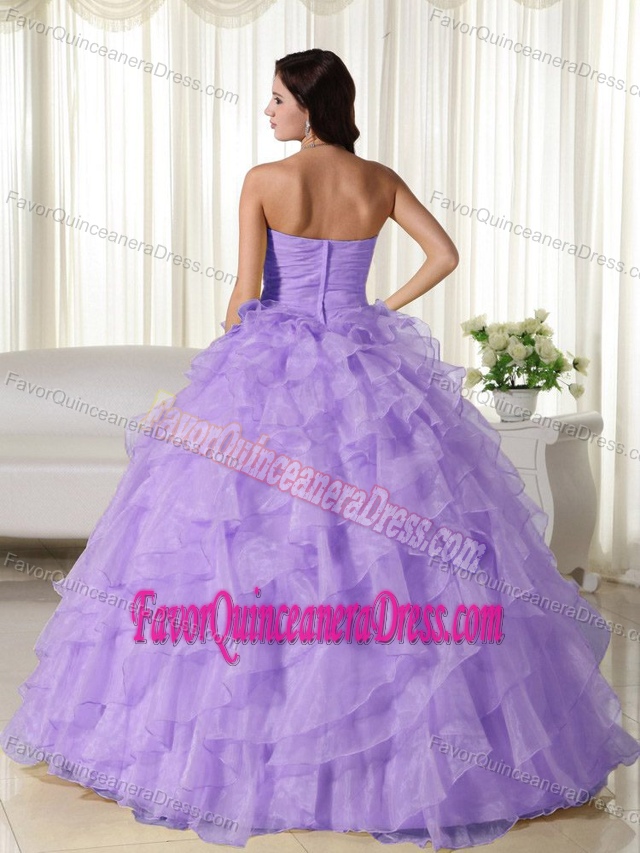 New Arrival Sweetheart Lavender Organza Quinceanera Gown with Ruffles