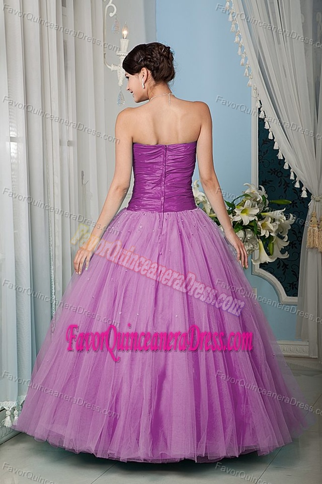Popular Fuchsia Beaded Sweetheart Long Dress for Quinceaneras in Tulle