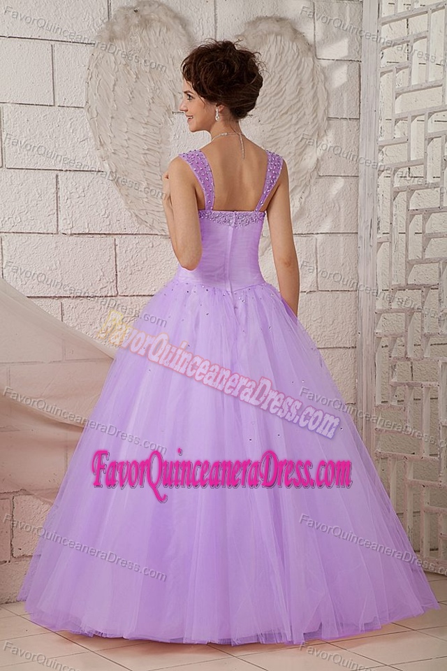 New Arrival Lilac Tulle Full-length Quinceanera Gowns with Beaded Straps