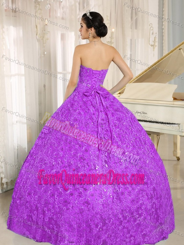 Brand New Purple Tulle Long Sweet 15 Dress with Embroidery and Sequins