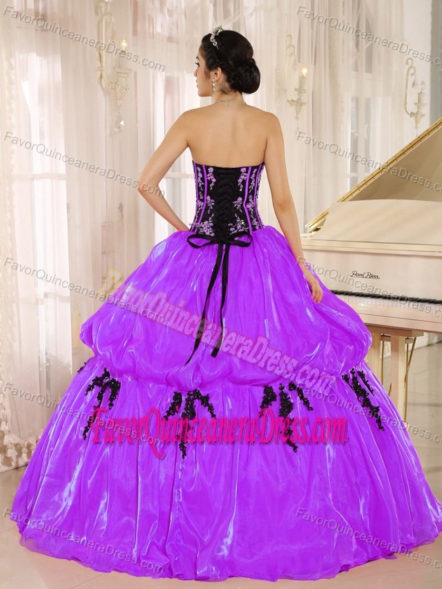 Perfect Strapless Purple Organza Quinceanera Gown Dress with Appliques