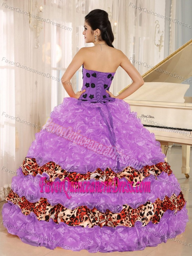Special Leopard and Lilac Organza Quinceanera Gown Dresses with Ruffles