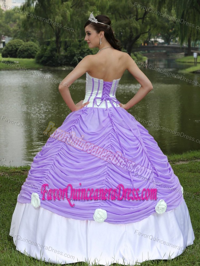 Perfect White and Lilac Long Quinceanera Dress with Pick-ups and Flower