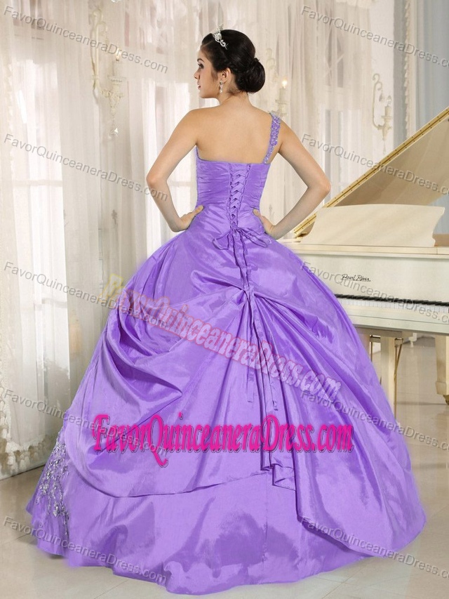 New Style One Shoulder Purple Taffeta Quinceanera Dress with Appliques