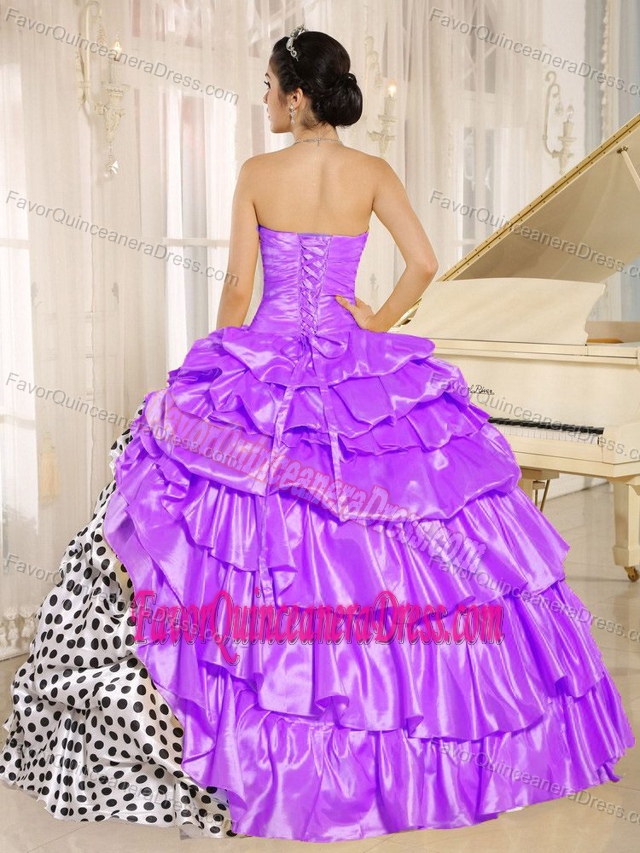 Popular Colorful Strapless Purple Taffeta Quinceanera Gown with Pick-ups