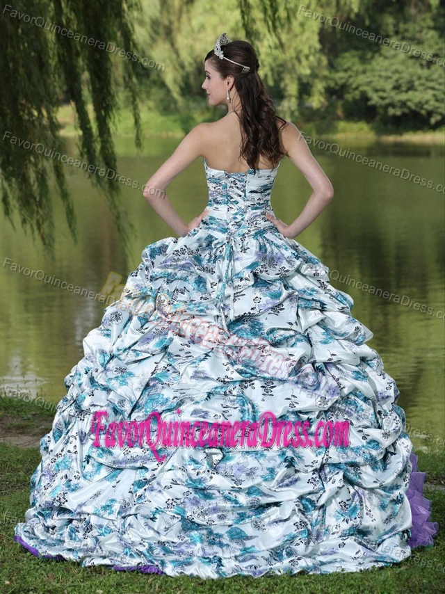 Perfect Colorful Printed Dresses for Quinceanera with Pick-ups in Organza
