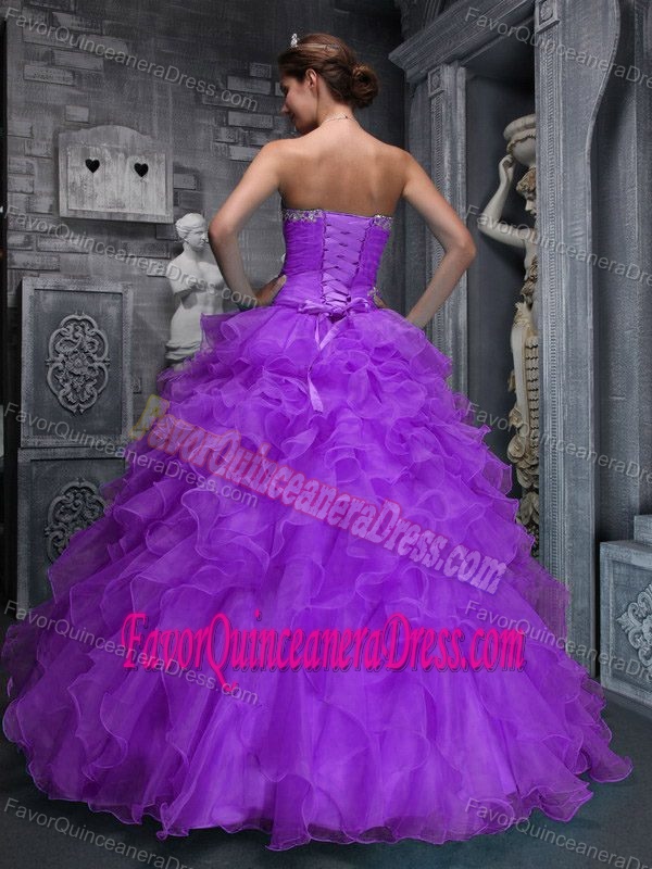 Perfect Appliqued Strapless Purple Organza Quinceanera Dress with Ruffles