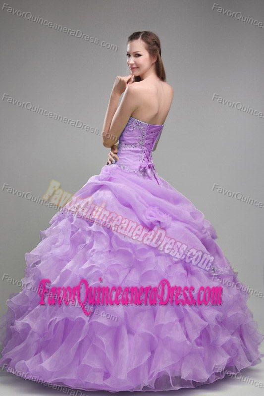 New Arrival Strapless Lilac Organza Dresses for Quinceaneras with Ruffles