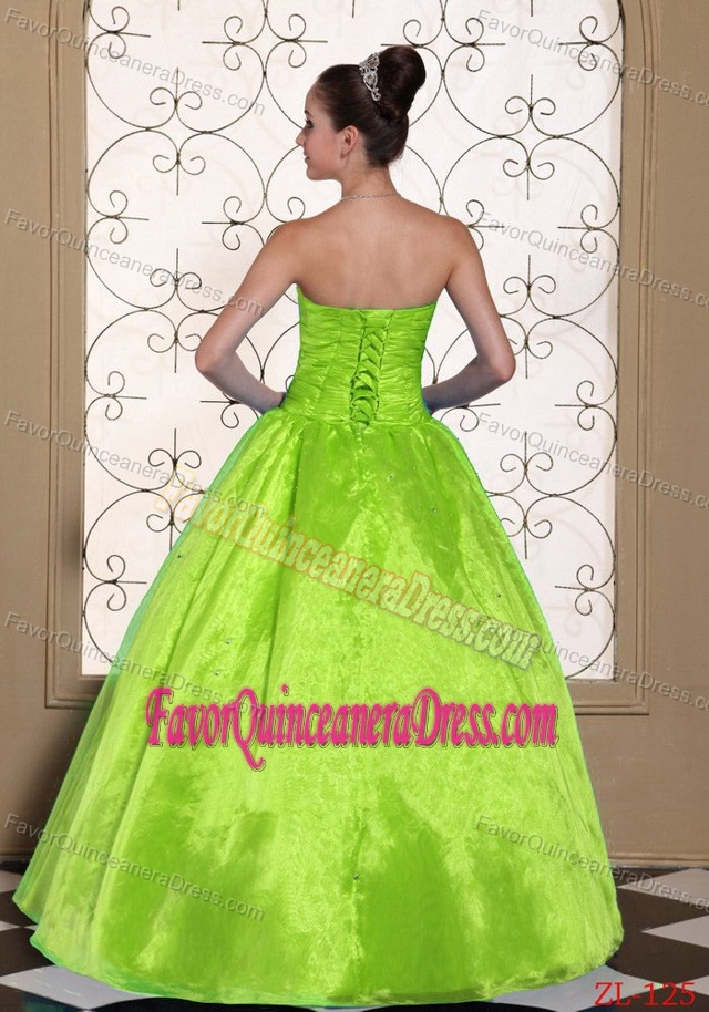 Chic Strapless Lime Green Quince Dress with Beaded Taffeta and Organza