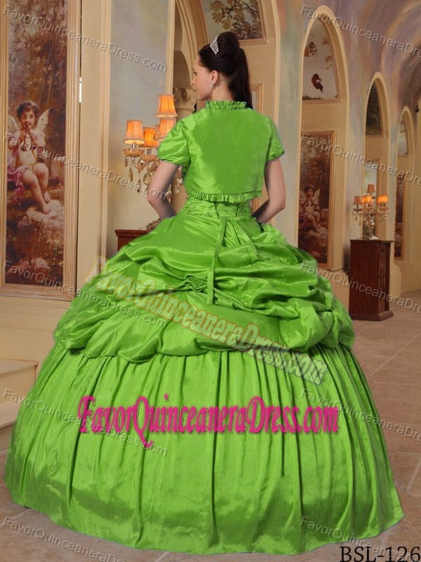 Lovely Lime Green Quince Dress Sweetheart Taffeta Beading and Pick-ups