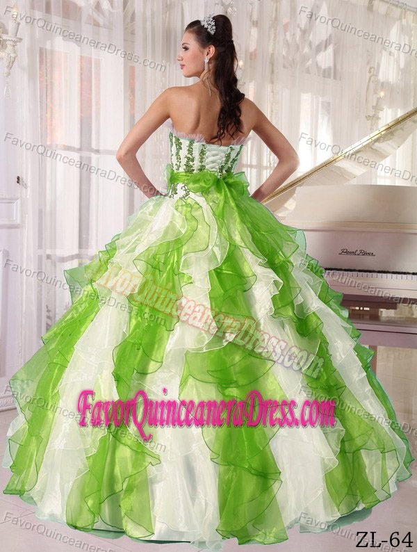Affordable Colorful Ruffles Quince Dress with Strapless Organza Beading