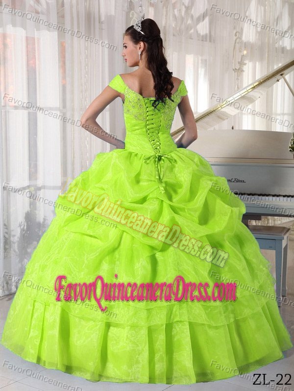 The Most Popular Beaded Lime Green Quince Dress Off The Shoulder Organza