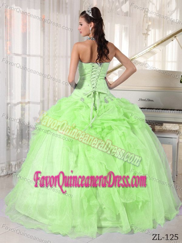 Hot Sale Yellow Green Quinceanera Dresses with Beading Strapless Organza