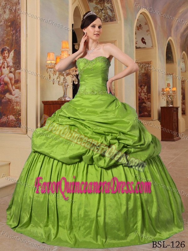 Sweetheart Taffeta Beading and Pick-ups Quinceanera Dress in Olive Green