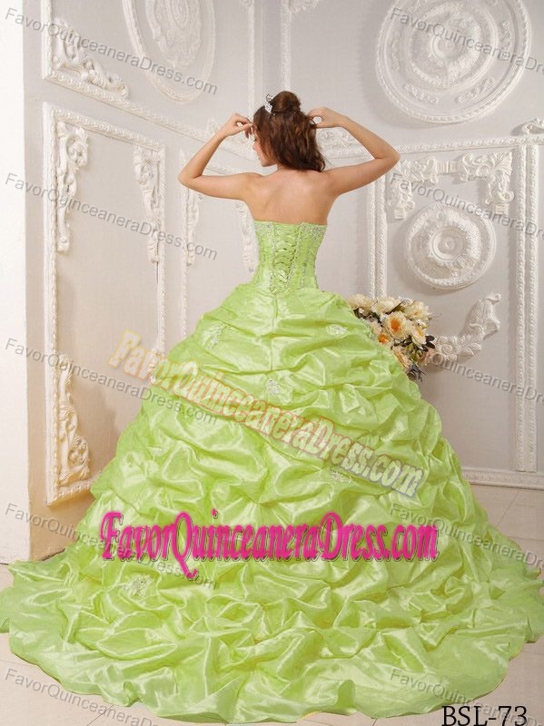 Strapless Taffeta Pick-ups and Beading Quinceanera Dresses in Lime Green