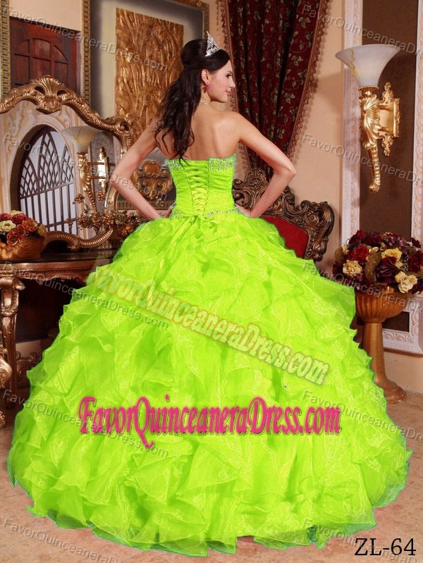 Custom Made Beading Quinceanera Dress in Lime Green Sweetheart Organza