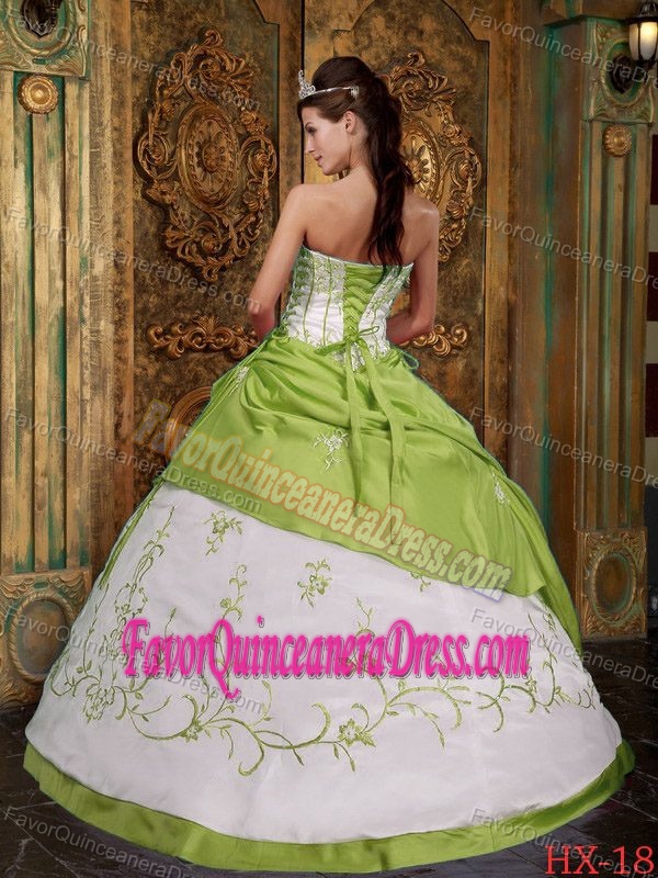 Fitted Colorful Strapless Quinceanera Dress with Embroidery and Satin