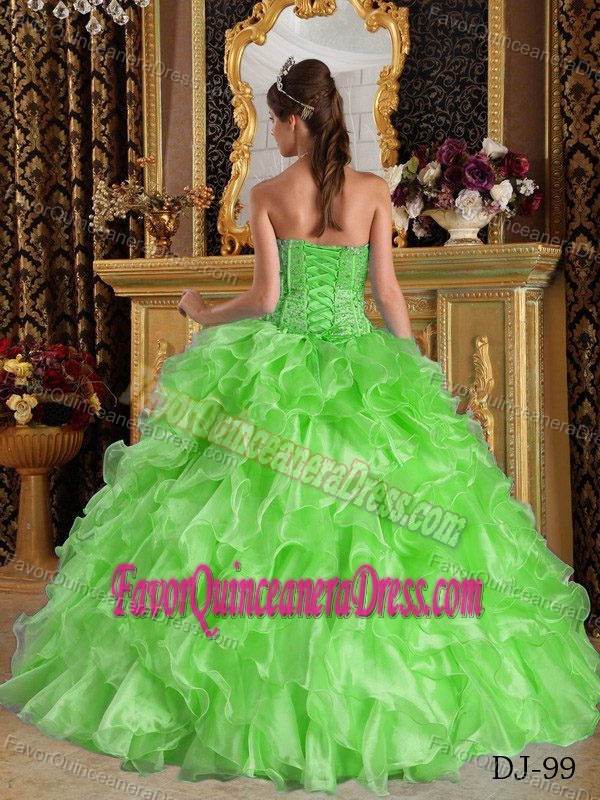 Multi-Color Sweetheart Ruffles Organza Quinceanera Dress in Lime Green