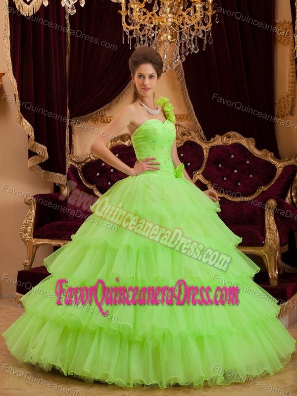 Distinctive Quinceanera Dress in Lime Green One Shoulder with Ruffles