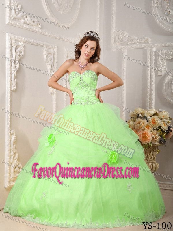 Latest Sweetheart Organza Appliques Quinceanera Dresses in Yellow Green