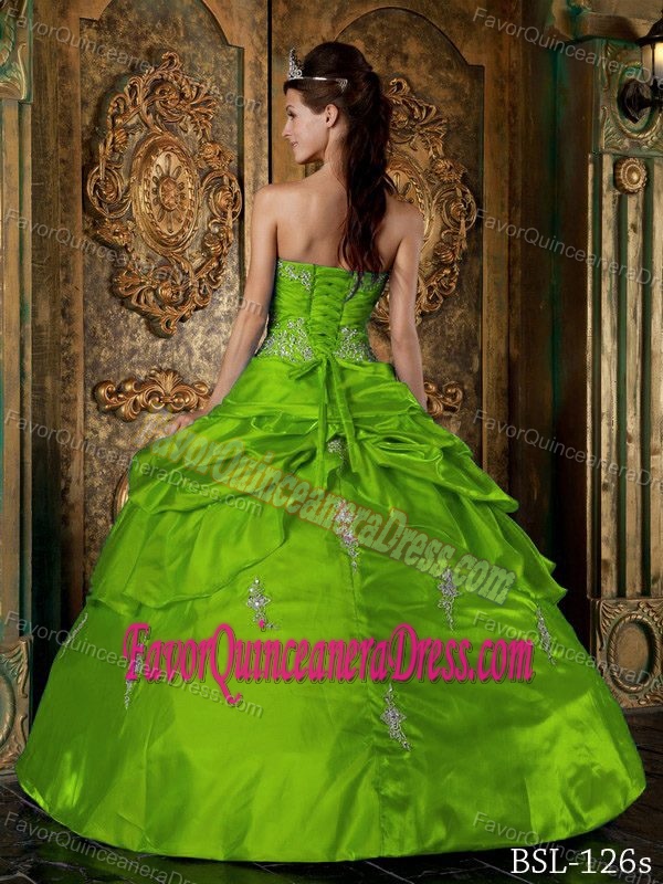 wholesale Sweetheart Taffeta Appliques Quinceanera Dress in Lime Green