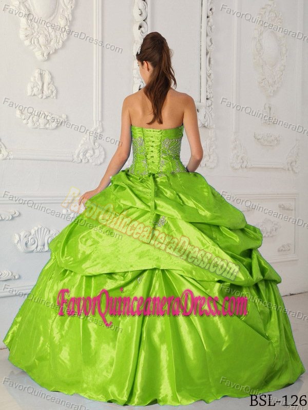 Sweetheart Taffeta Appliques and Pick-ups Sweet 16 Dress in Spring Green