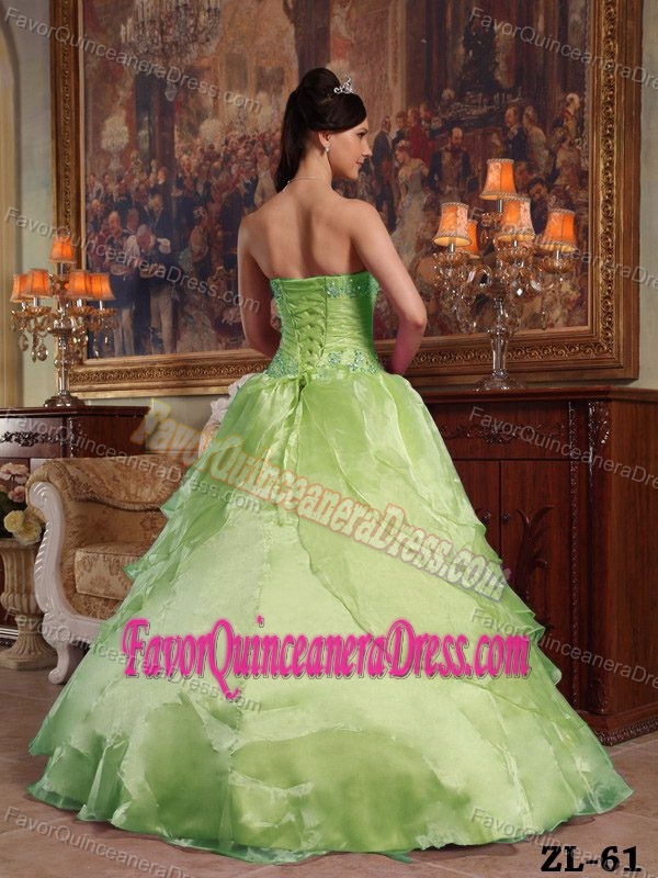 Beading Yellow Green Strapless Organza 2013 Sweet 16 Dress with Ruffles