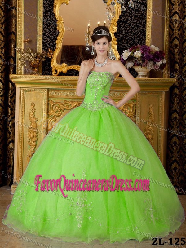 Perfect Strapless Organza Lime Green 15th Birthday Dresses with Beading