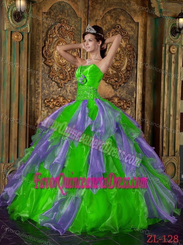 Multi-color Strapless Organza Beading and Ruffles 2013 Sweet 15 Dresses