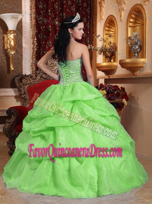 Lime Green Sweetheart Organza Beading and Pick-ups Girls Quince Dresses