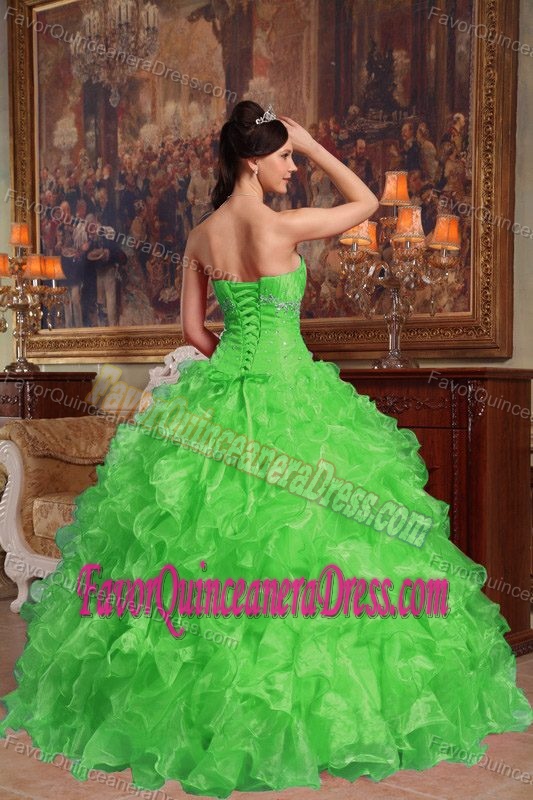 Discount Green Sweetheart Organza Beading and Ruffles Quinceanera Gowns