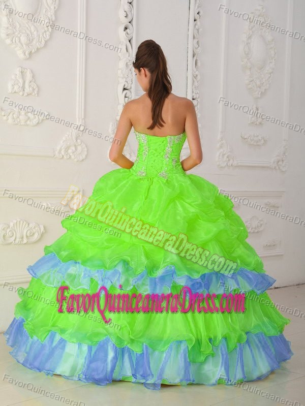 Colorful Strapless Organza Quinceanera Dresses with Beading and Ruffles
