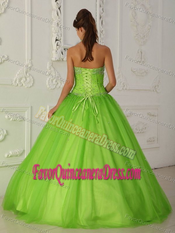 Recommended Tulle Quinceanera Dress in Lime Green with Halter Beading