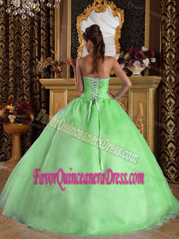 Cheap Sweetheart Organza Beaded Ruched Quinceanera Dress in Spring Green