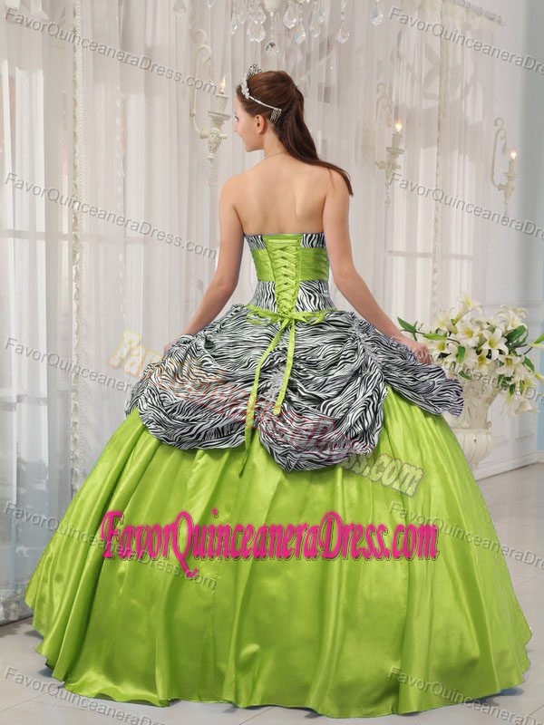 Yellow Green Sweetheart Taffeta and Zebra Sweet 16 Dresses with Ruffles