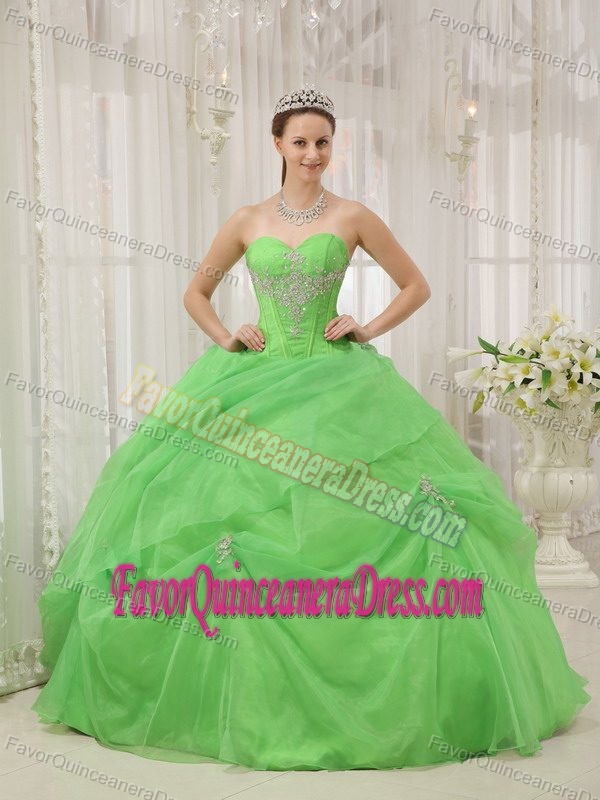 Cheap Quinceanera Dresses in Spring Green Sweetheart Organza Appliques