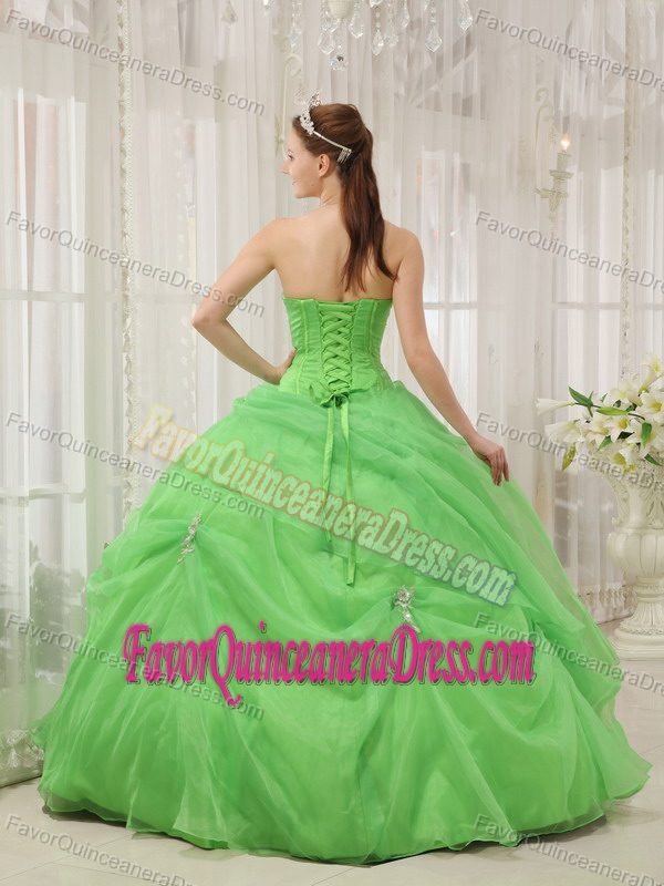 Cheap Quinceanera Dresses in Spring Green Sweetheart Organza Appliques