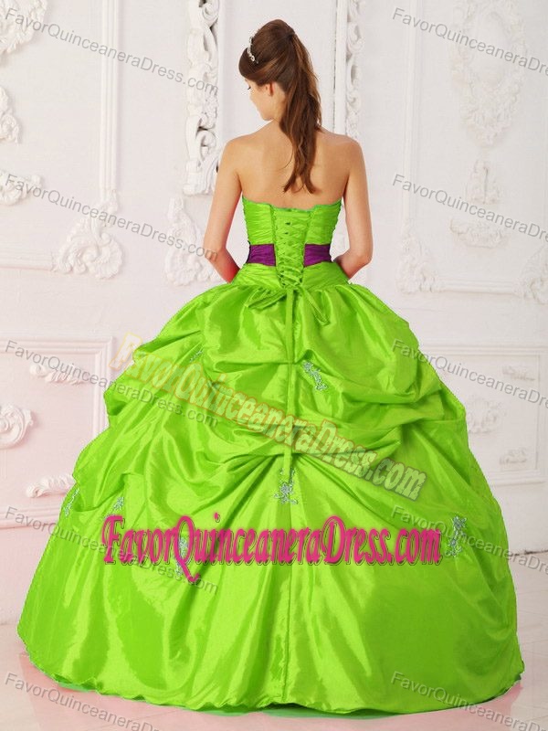 Best Beading and Sash Quinceanera Dress in Lime Green Strapless Taffeta
