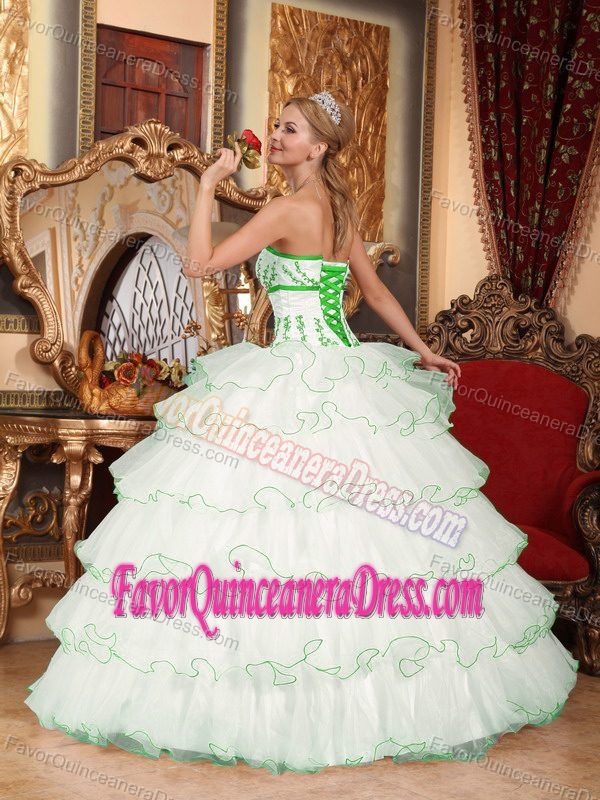 Wonderful Ruffles Dress for Quince in White Strapless Organza Appliques