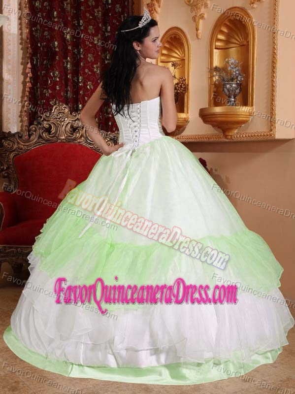 Colorful Strapless Organza Dress for Quince with Embroidery and Layers