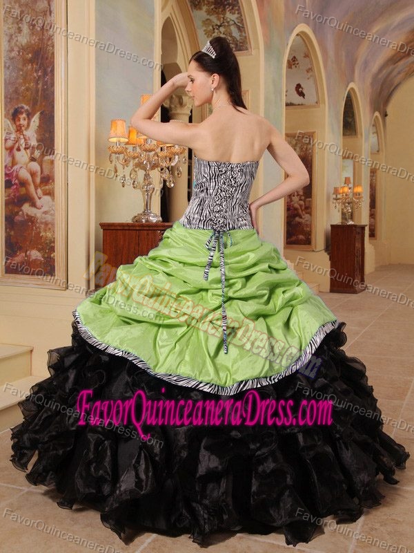 Best Yellow Green and Black Sweetheart Ruffle Taffeta Zebra Quince Dress